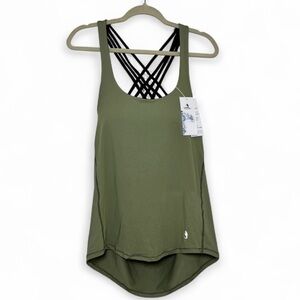 Icyzone Women’s Yoga Tank Top XL Olive Green Strappy Built-In Bra